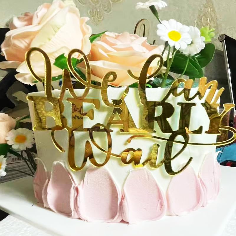 "We Can Bearly Wait" Baby Shower Cake Topper, Gold Acrylic Bear Theme Party Cake Topper, Welcome Baby,Pregnancy Announcement,Baby to Be for Baby