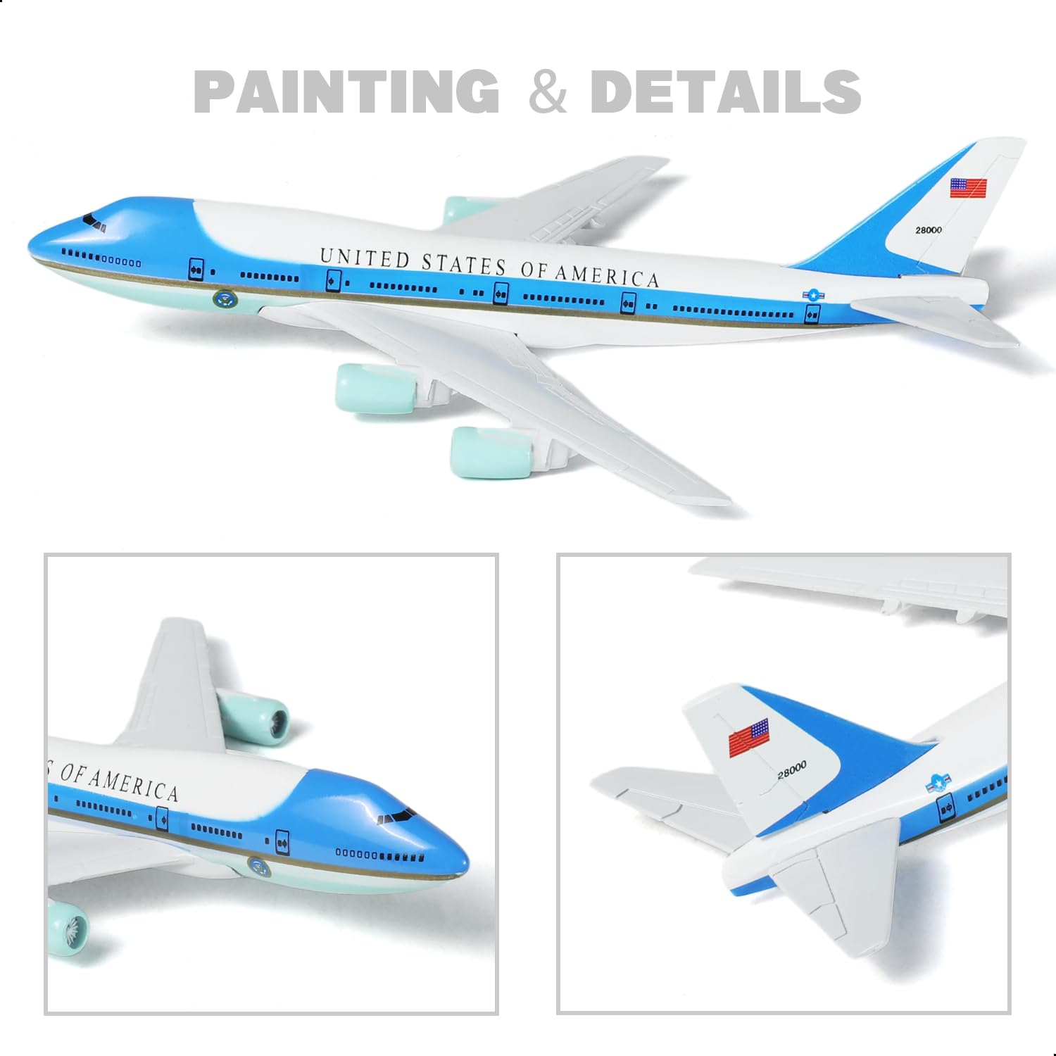 QIYUMOKE 1/400 for Air Force One VC-25A Boeing 747 Diecast Model Airplane with Display Stand, 6-Inch Metal Airliner Model for Aviation Collectors