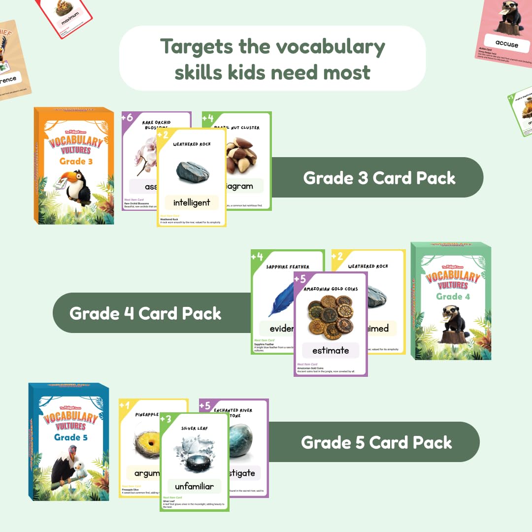 The Fidget Game Vocabulary Vultures, Word Games for Kids Ages 8-11, Grades 3-5, Vocabulary Builder, Reading Comprehension & Communication Skills, Tier