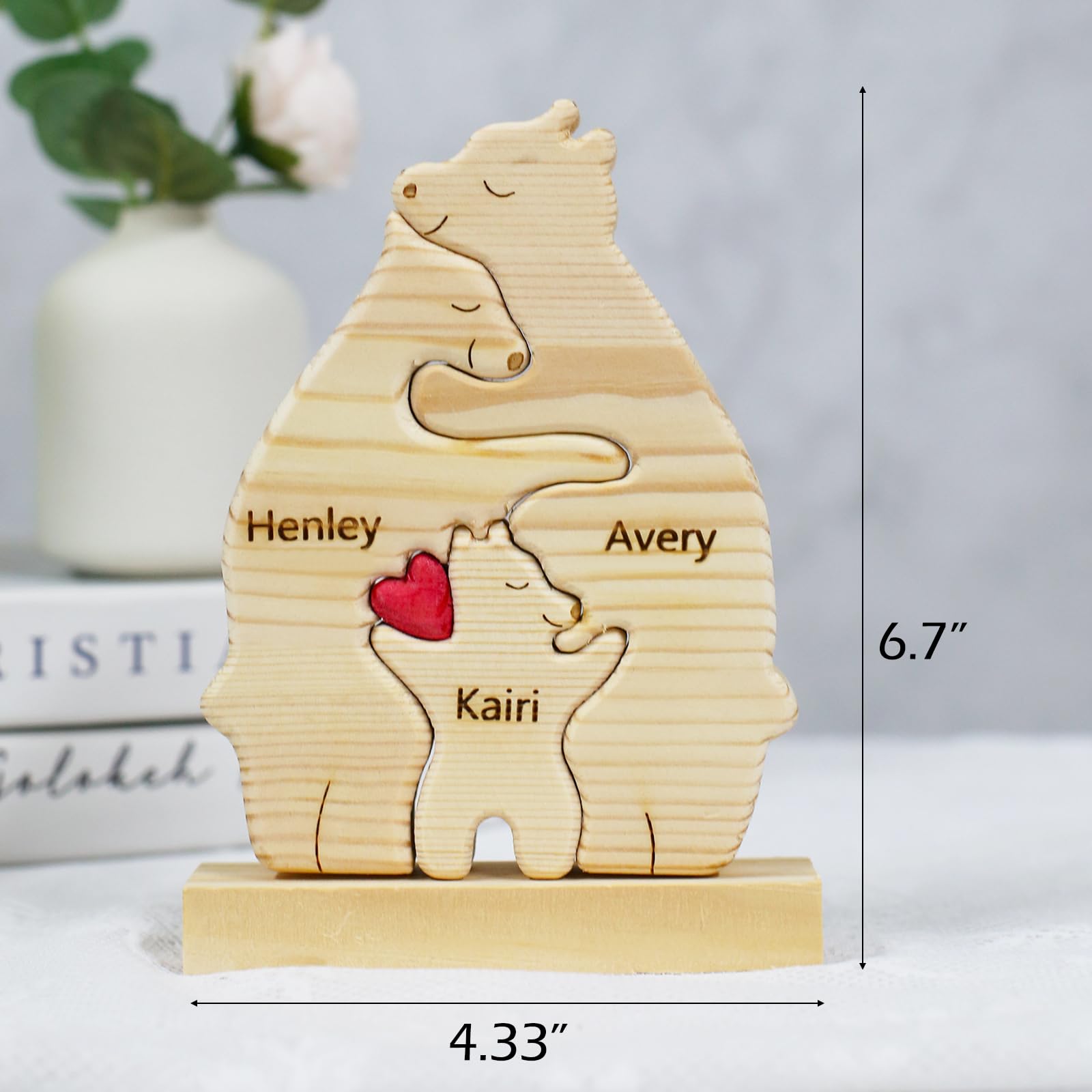 Personalized Wooden Polar Bear Puzzle with 2-7 Family Name, Custom Family Bear Puzzle Gifts for Home Decor, Customized Name Gift for Wooden