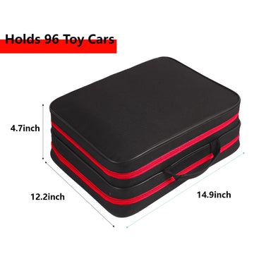 96 Toy Cars Storage Case Compatible with Hot Wheels, Toy Cars Organizer Storage Carrying Case for Matchbox Cars, Small Dolls, Mini Toys?Black,Red)