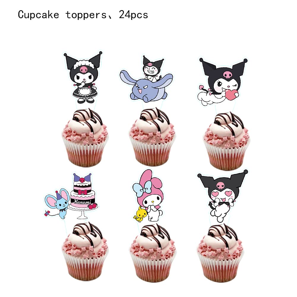 25PCS kuromi and melody Cake Toppers Cupcake Toppers Cake Decorations,kuromi and melody Birthday Party Supplies Decorations (25pcs)