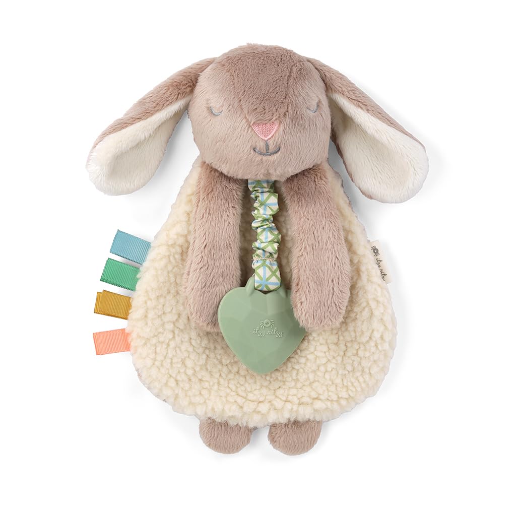 Itzy Ritzy - Itzy Lovey Including Teether - Baby Lovey with Teether, Textured Ribbons & Dangle Arms - Features Crinkle Sound, Sherpa Fabric and Minky