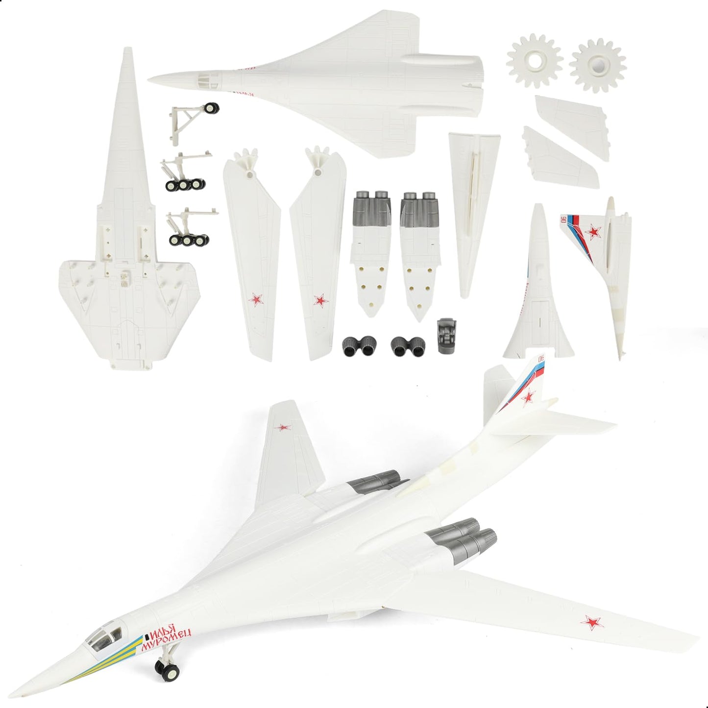 SEBUNAS 1:100 Scale TU-160 Boomber Quick Assembly Model Kit, Plastic TU-160 Fun Toy Airplane Assembly Model with Stand Kids Gift Suitable