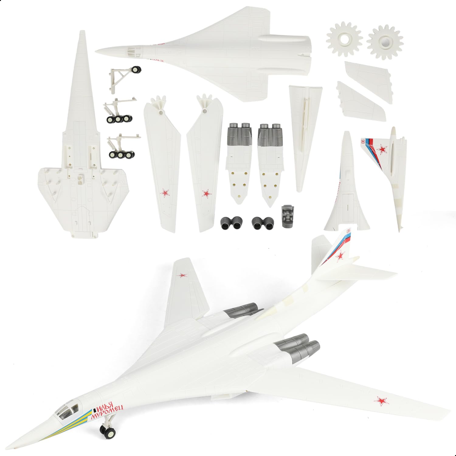 SEBUNAS 1:100 Scale TU-160 Boomber Quick Assembly Model Kit, Plastic TU-160 Fun Toy Airplane Assembly Model with Stand Kids Gift Suitable