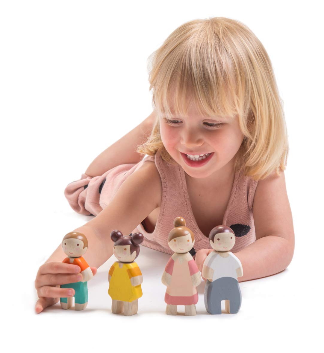 Tender Leaf Toys - The Leaf Family - 4 Pcs Wooden Family Mini Dolls Playset for Children, Kids Miniature Pretend Play Dollhouse Figures, Includes
