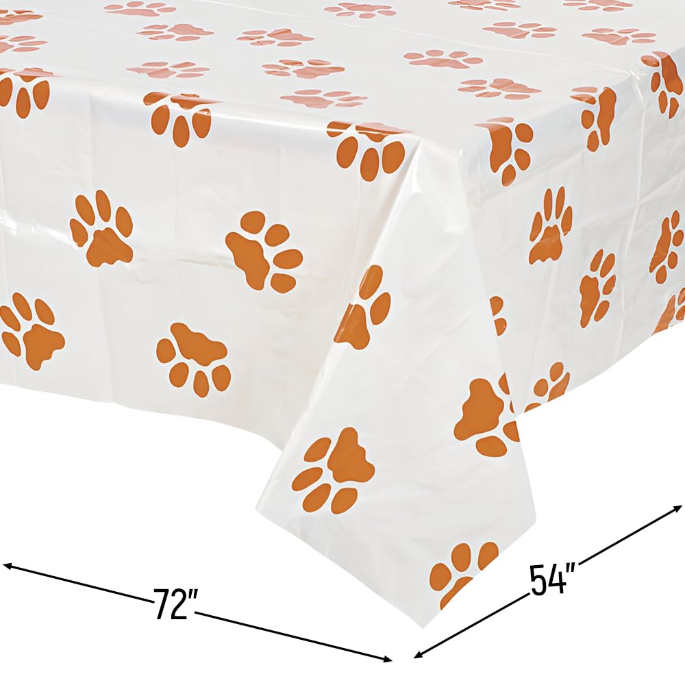 Fun Express Puppy Paw Print Tablecloth | Kid and Dog Birthday Party Supplies | Dog Party Decorations | Plastic Tablecover | One Tablecover