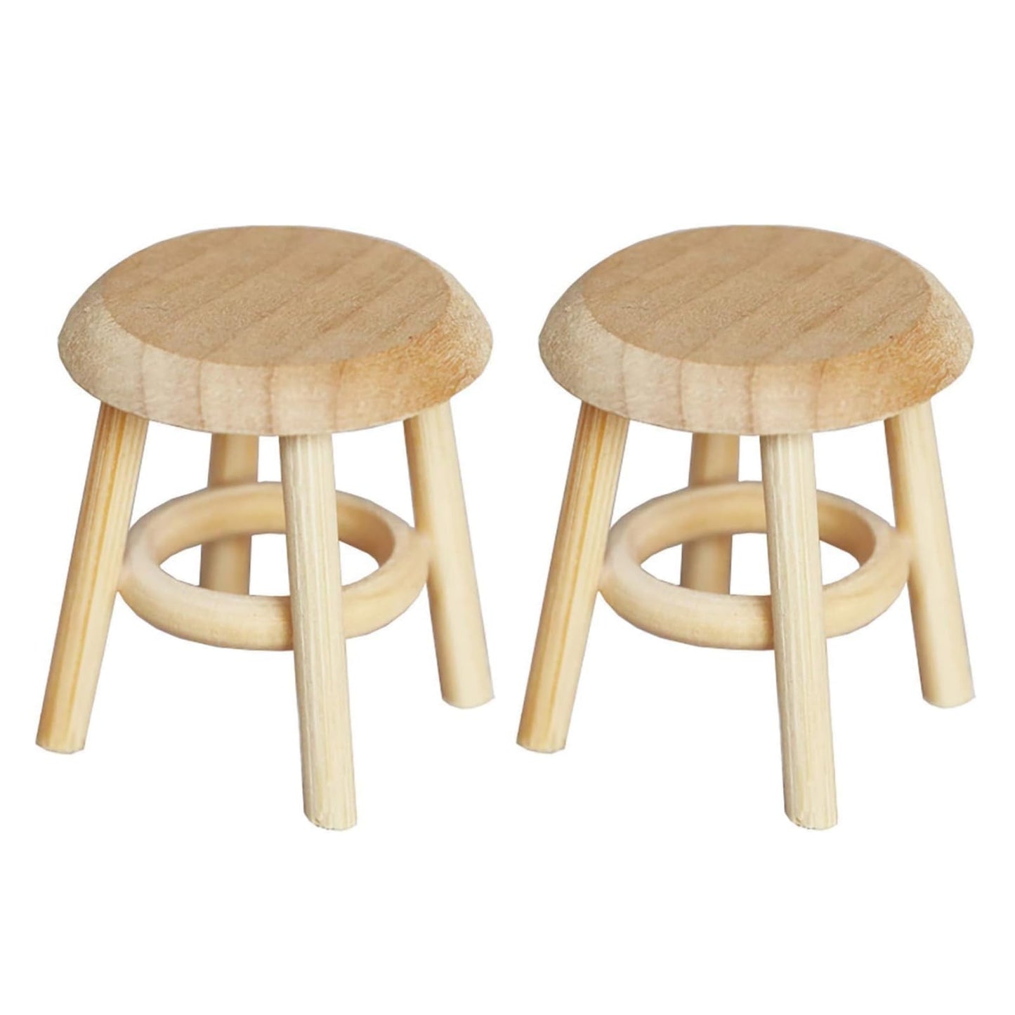 2Pcs Miniature Wooden Stool, 1:12 Scale Furniture, DIY Living Room Accessories, Wooden Color Dollhouse Living Room, Dollhouse Accessories