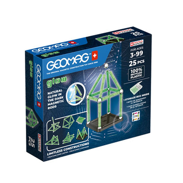 Geomag, Glow Recycled, Magnetic Constructions with Glow Effect, Magnetic Bars Glowing in The Dark, 25-Piece Pack, 100% Recycled Plastic