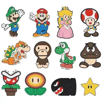 PICNICFUN Diamond Kits Stickers for Kids,24 PCS 5D DIY Cute Cartoon Characters and Animals Handmade Digital Paint Rhinestone Mosaic Sticker Making