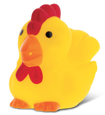 DolliBu Rooster Bath Buddy Squirter - Floating Yellow Chicken Rubber Bath Toy, Fun Water Squirting Bathtime Play For Toddlers, Cute Farm Barn Animal