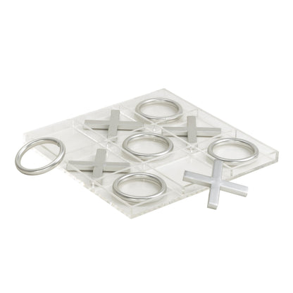 Deco 79 Acrylic Plastic Tic Tac Toe Game Set with Silver Pieces, 12" x 12" x 1", Clear