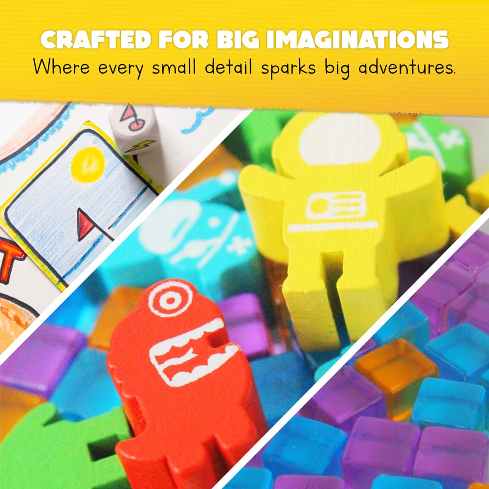 Blank Board Game Kit for Kids & Families - Make Your Own Game with 180+ Pieces: Double-Sided Blank Game Board, Blank Cards, Dice, Wooden Tokens