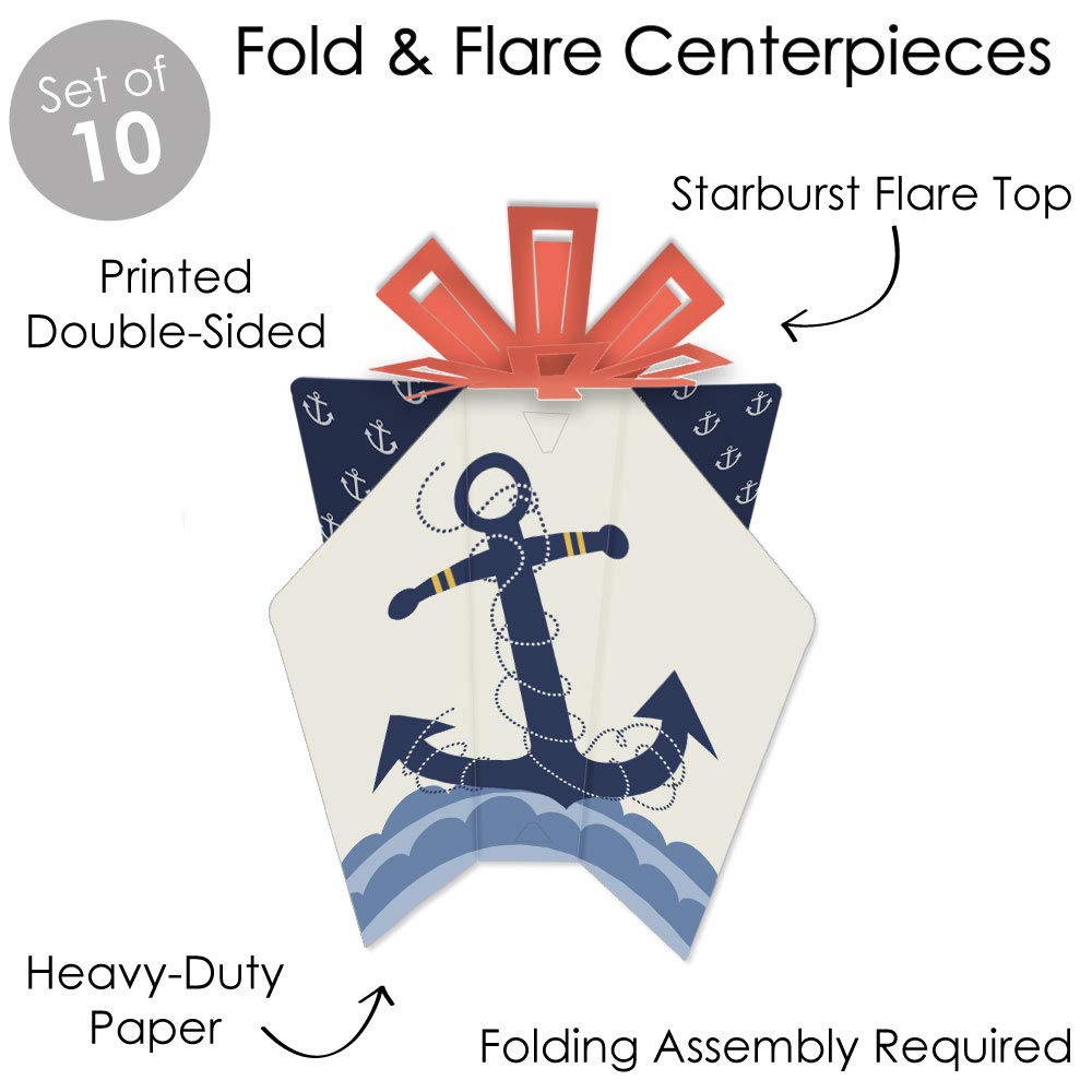 Big Dot of Happiness Ahoy - Nautical - Table Decorations - Baby Shower or Birthday Party Fold and Flare Centerpieces - 10 Count