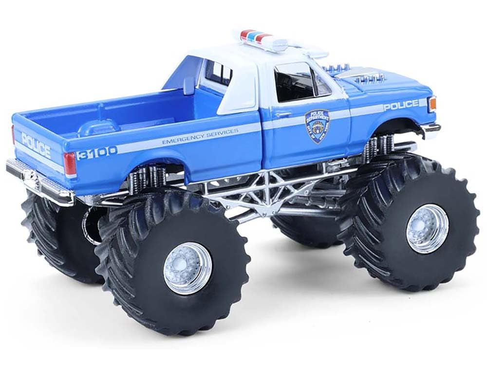 1990 F 350 Monster Truck NYPD (New York Police Department) Blue with White Top Kings of Crunch - Hot Pursuit Special Edition 1/64 Diecast Model Car by