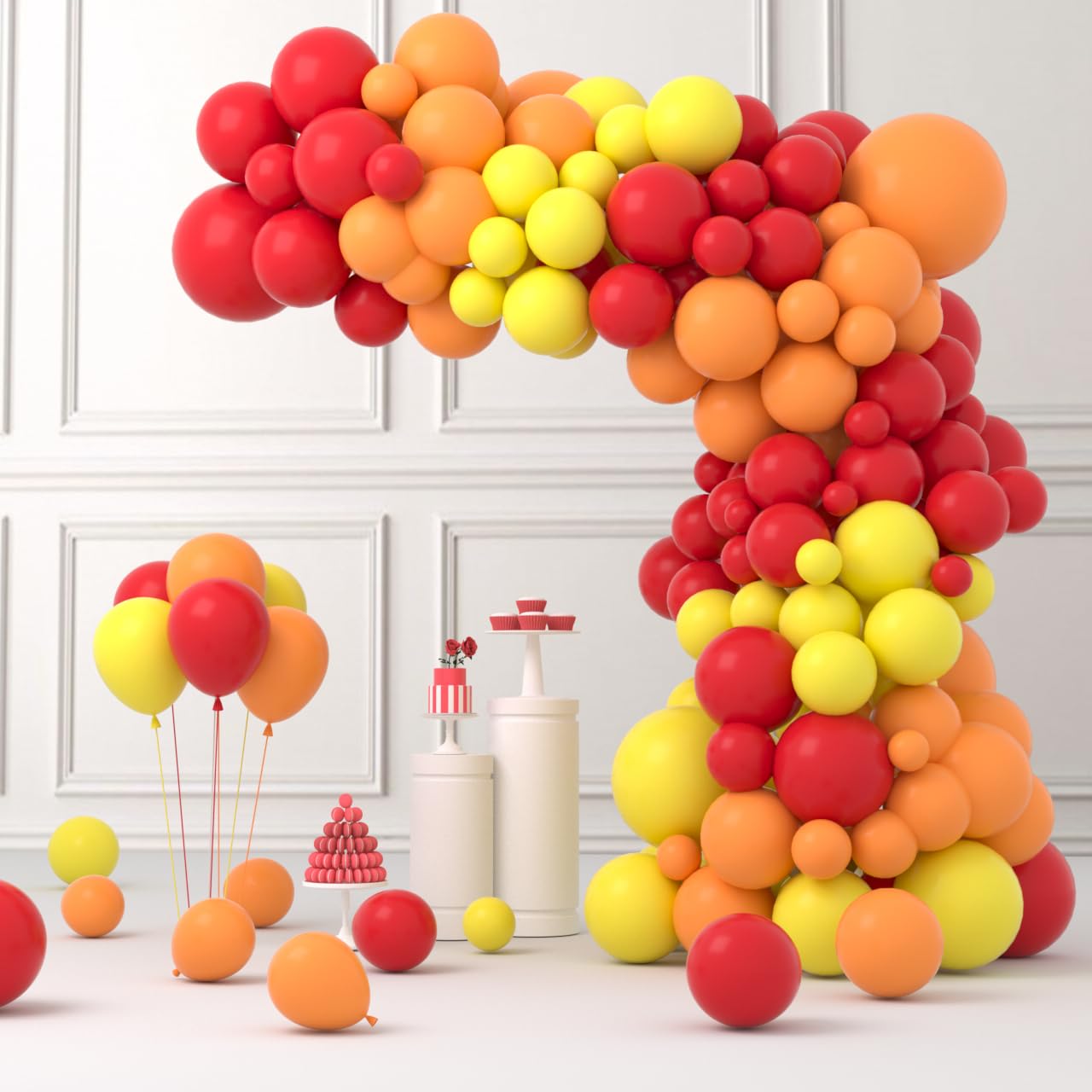 Red Yellow Orange Balloon Garland Arch Kit, 122PCS Orange Yellow Red Balloons for Fire Truck Theme Birthday Wedding Baby Bridal Shower Graduation