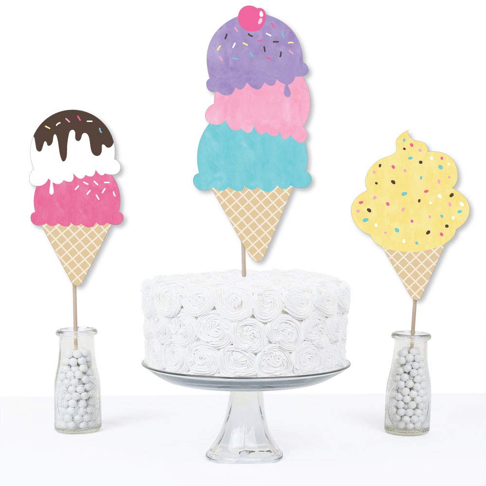 Big Dot of Happiness Scoop Up the Fun - Ice Cream - Sprinkles Party Centerpiece Sticks - Table Toppers - Set of 15