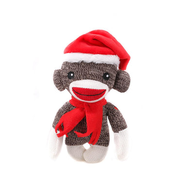 Plushland Sockiez Christmas Sock Monkey 6 Inches, with Santa Hat - Stuffed Animals Toy, Best Xmas Gift for Kids, Girls, Boys On This Holiday