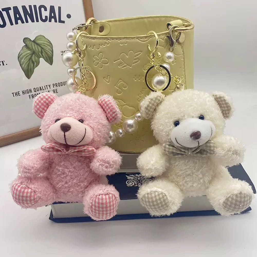 YUKOUQIAN Bear Stuffed Animals Mini Plush Toy Keychain Small Plushies for Kids Girls Boys 4.9 Inch (Keychain Bear Pink)