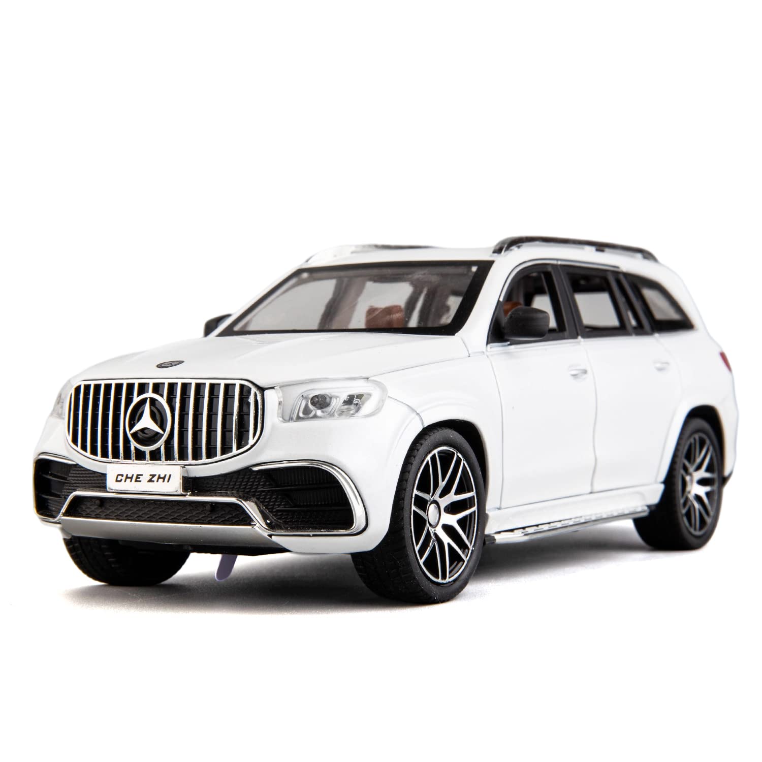 WAKAKAC 1/24 GLS63 AMG Model Car,Zinc Alloy Diecast Toy Car Pull Back with Light and Sound Toy Vehicle Door Can Be Opened (White)