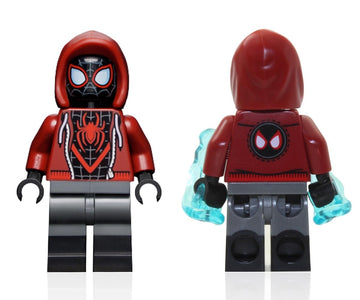 LEGO Marvel Superheroes Spider-Man Across The Spider-Verse Minifigure - Miles Morales Minifigure with Skateboard, Spider, Cool Web Blasts,