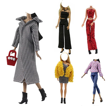 Doll Clothes, 5 Sets Outfits Houndstooth Coat Pants Windbreaker Hat for 11.5 inch Dolls Accessories Random Style