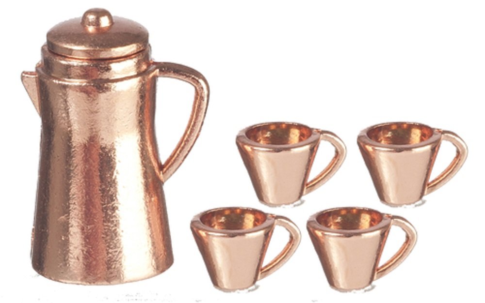 Melody Jane Dollhouse Copper Coffee Pot & Mugs Miniature Kitchen Accessory