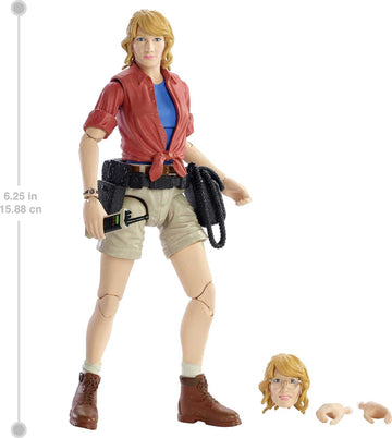 Jurassic World Toys Amber Collection Dr. Ellie Sattler 6-in Action Figure, Swappable Hands & Head, Utility Belt & Radio Accessories, Collectible Gift