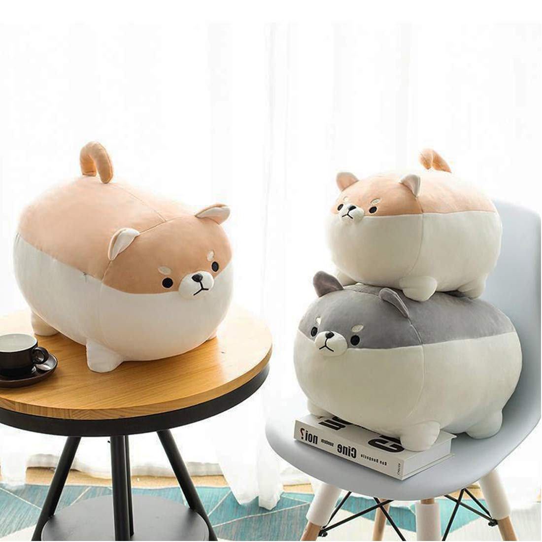 EHOTONG Shiba Inu Dog Plush Pillow, Corgi Stuffed Animal Plush Toy Hug Pillow Gifts for Girl Boy (Brown, 15.7in)