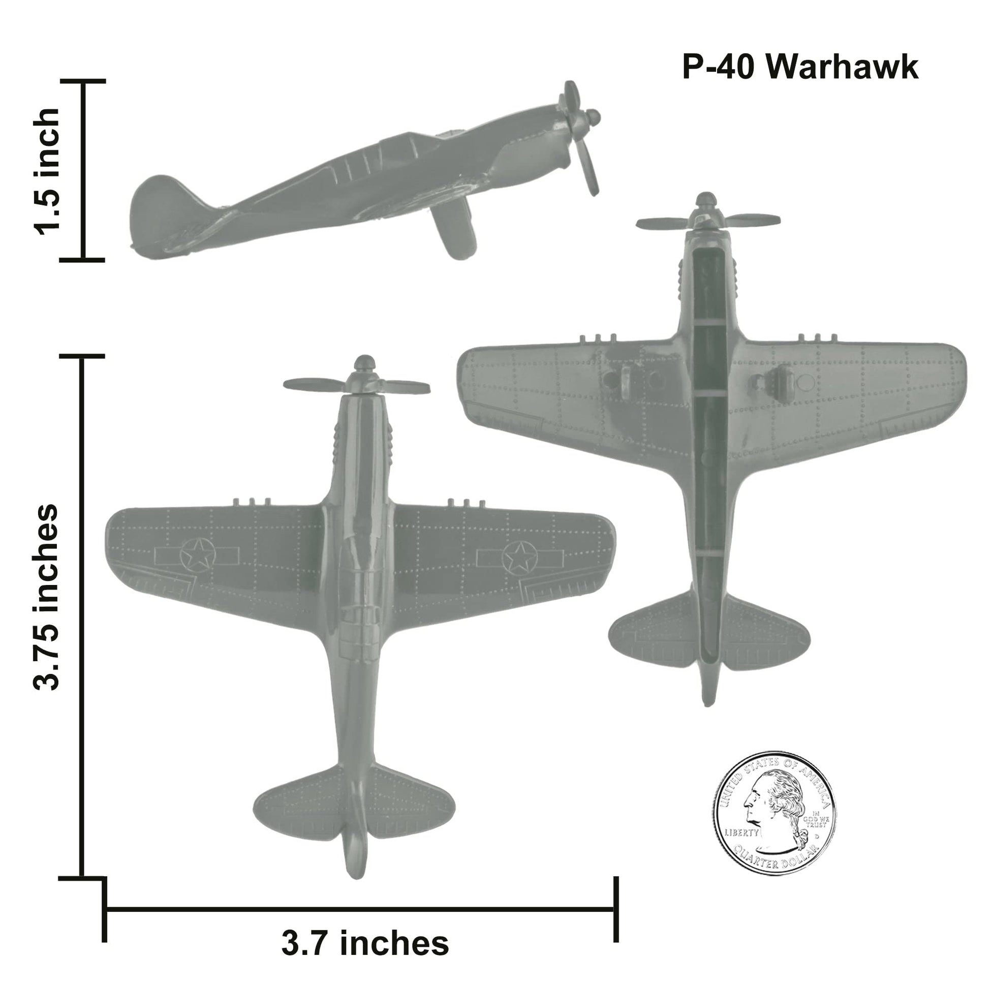 TimMee WW2 Fighter Ace Planes - Gray 9pc Plastic Army Men Airplanes USA Made