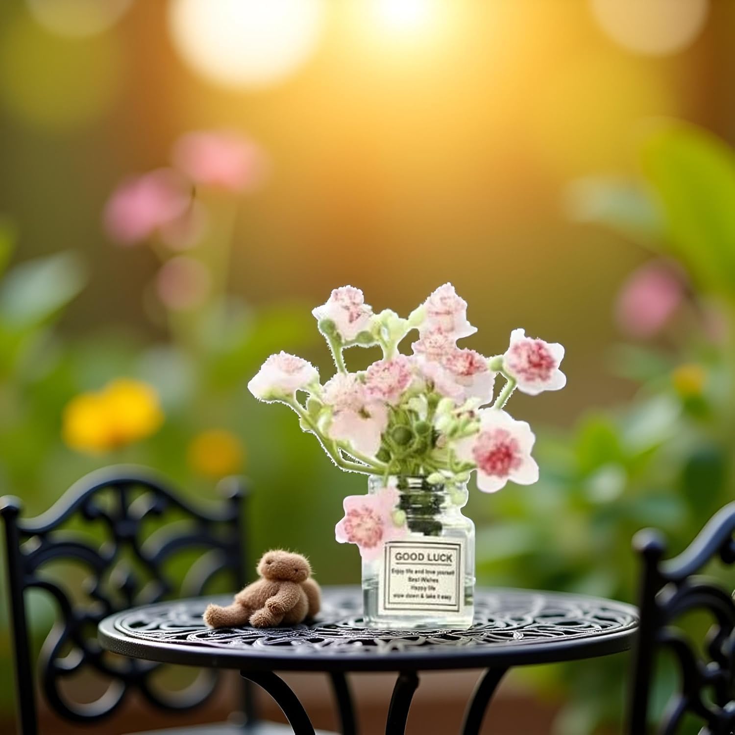 Miniature Flowers in Vase Set - 1:6 Scale Dollhouse Décor with Realistic Details, Tiny Floral Arrangements for Micro Landscape, Train Platform