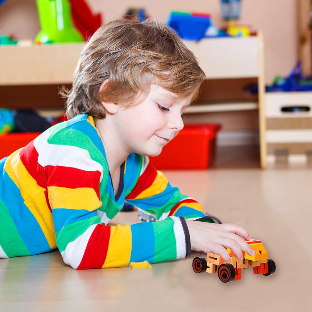 ArtCreativity Wooden Toy Robots 3 Pack | Colorful 5.75 Inch Transforming Action Figures and STEM Blocks for Kids | Educational Puzzle Toys