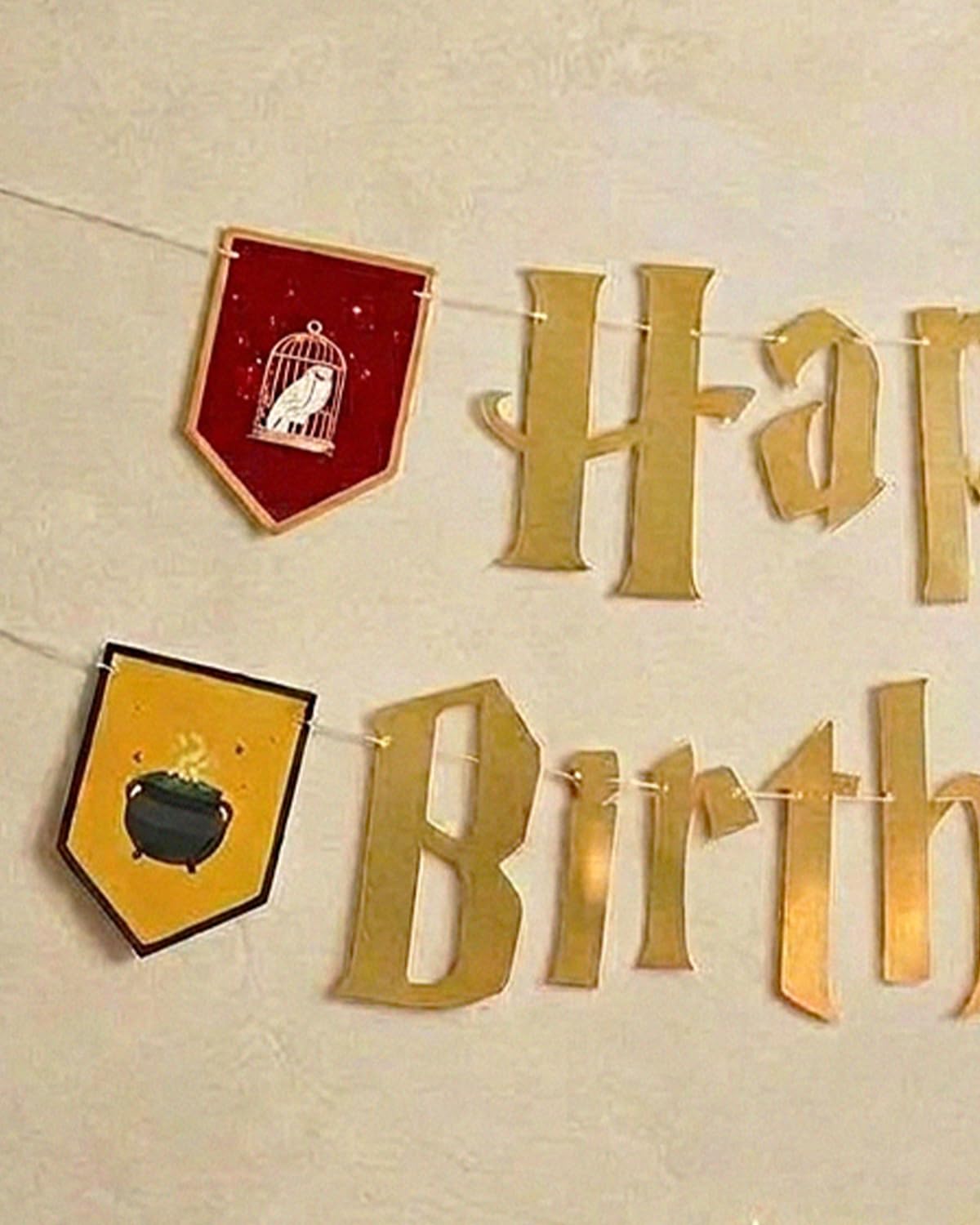 xo, Fetti Wizard Happy Birthday Banner Gold Foil 6.5ft | Kids Party Decor