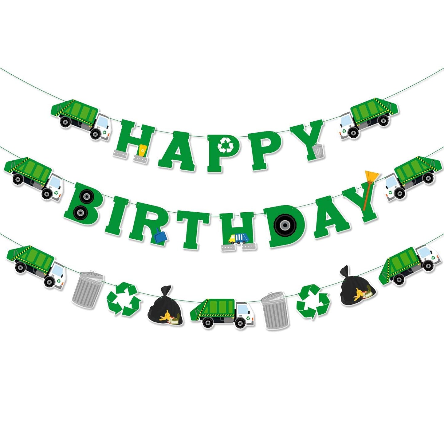 Bessmoso 3 Pcs Garbage Truck Birthday Decorations Trash Truck Birthday Banner Waste Management Recycling Rubbish Party Favors Parties Supplies