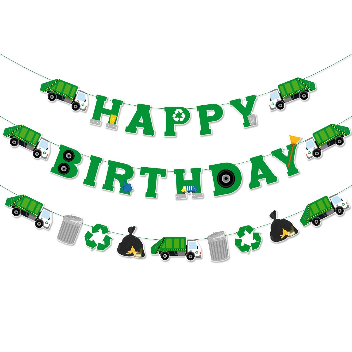 Bessmoso 3 Pcs Garbage Truck Birthday Decorations Trash Truck Birthday Banner Waste Management Recycling Rubbish Party Favors Parties Supplies