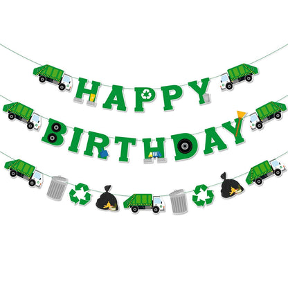 Bessmoso 3 Pcs Garbage Truck Birthday Decorations Trash Truck Birthday Banner Waste Management Recycling Rubbish Party Favors Parties Supplies