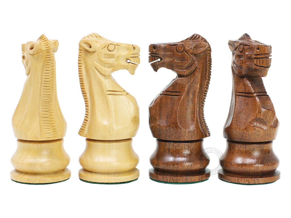 House of Chess - Tournament Chess Set Pieces - Unique Staunton Golden Acacia Wood/Boxwood - King Height: 3.75" (95 mm) - 2 Extra Queens - Weighted