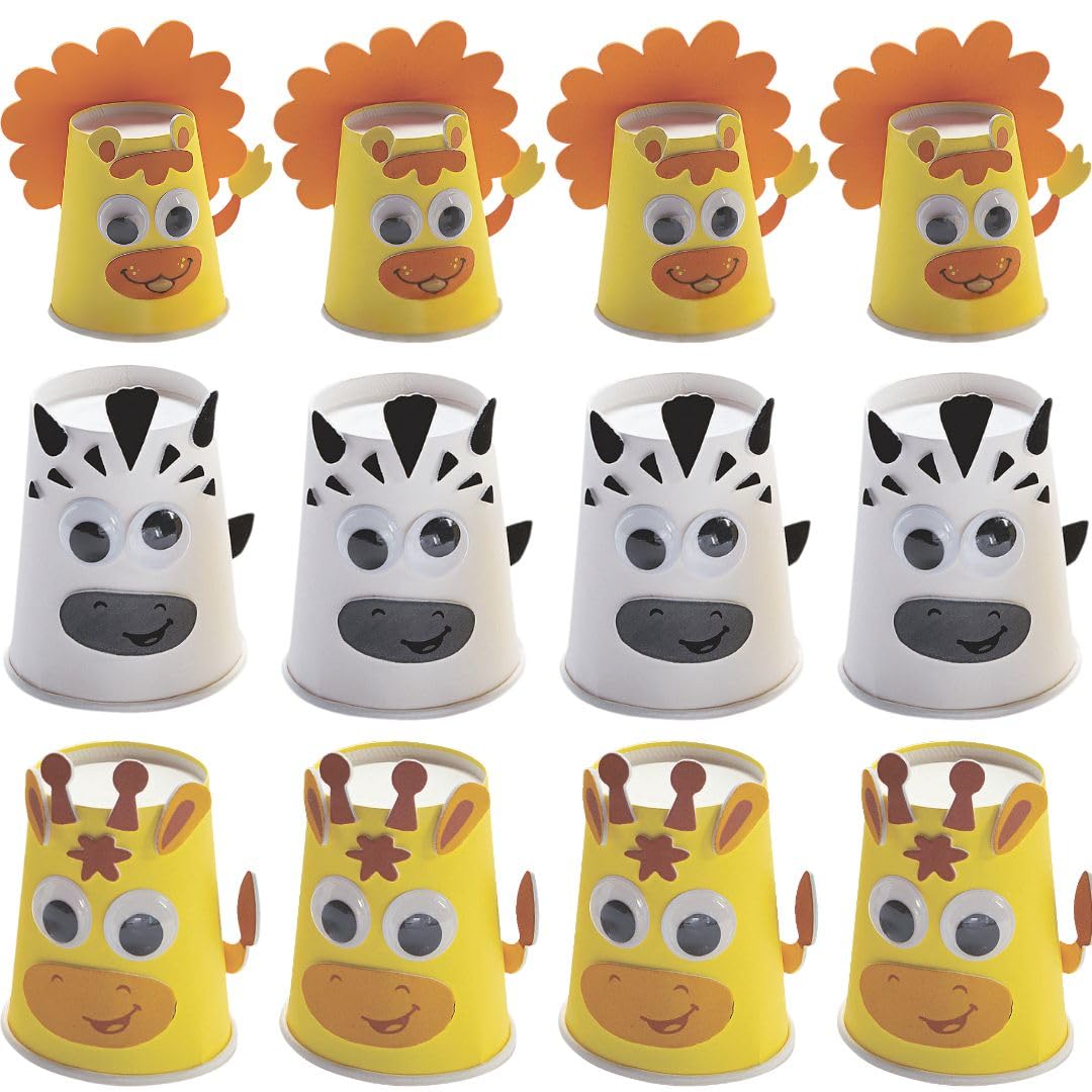 Fun Express Safari Animal Cup Craft Kit - Craft Kits - VBS 2026 Vacation Bible School Supplies/Decor - 12 Pieces