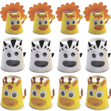 Fun Express Safari Animal Cup Craft Kit - Craft Kits - VBS 2026 Vacation Bible School Supplies/Decor - 12 Pieces