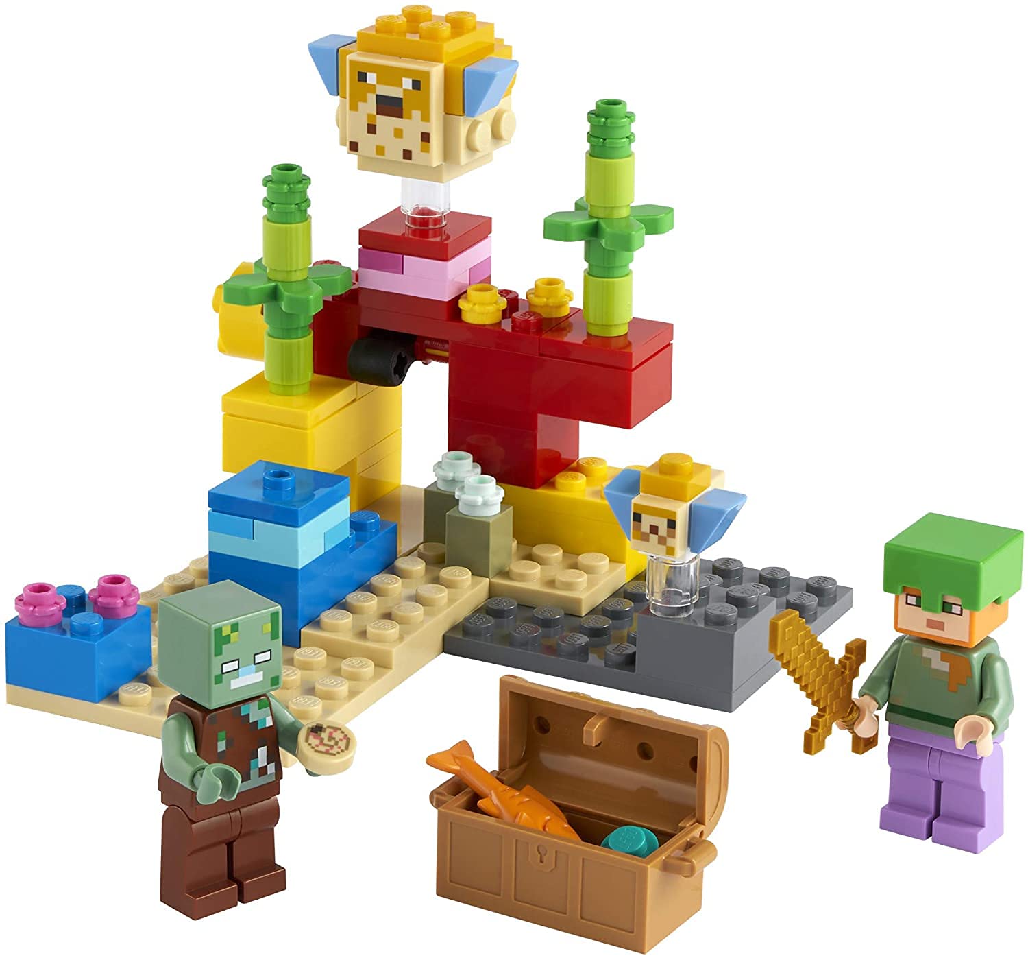LEGO Minecraft The Coral Reef Toy Building Set 21164 Pretend Play Minecraft Toy with Alex, Puffer Fish and Zombie Figures, Ideal Gift for Kids Who