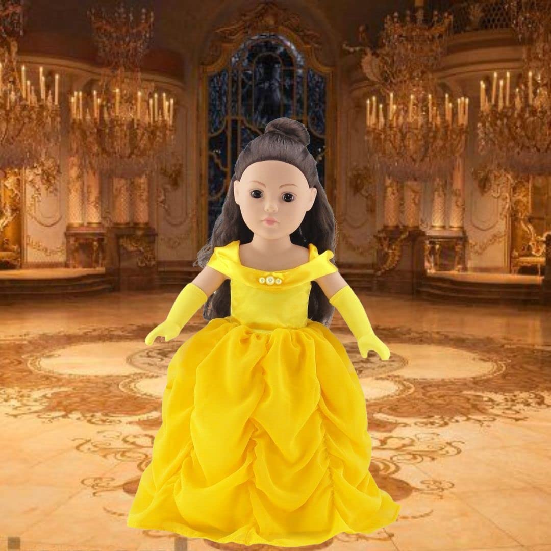 Emily Rose 18 Inch Doll Clothes - 3PC Yellow Princess Ball Gown with Matching Gloves & Shoes | 18" Doll Costume | American Girl & Our Generation Dolls