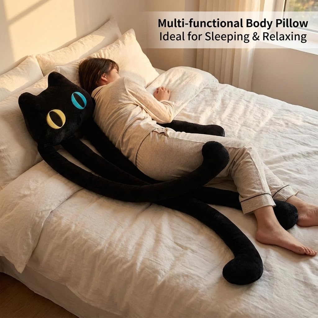 vitegaw Long Cat Plush Pillow, 39" Cute Black Cat Stuffed Animals Kawaii Soft Plushies,Big Plush Toys Gift for Girlfriend