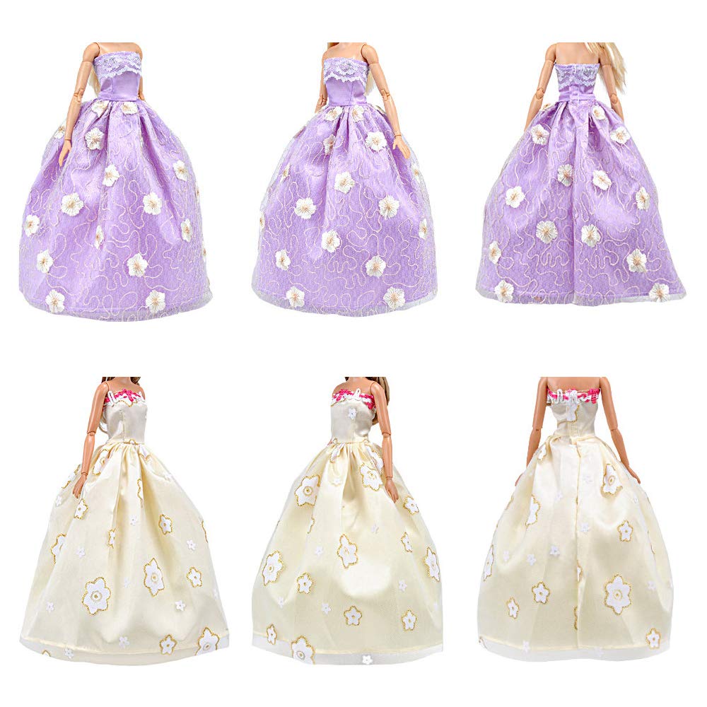 E-TING 5pcs Fashion Gorgeous Princess Wedding Party Gown Dresses Clothes with Floral-Print Voile All Around for Girl Doll(Random Pick)