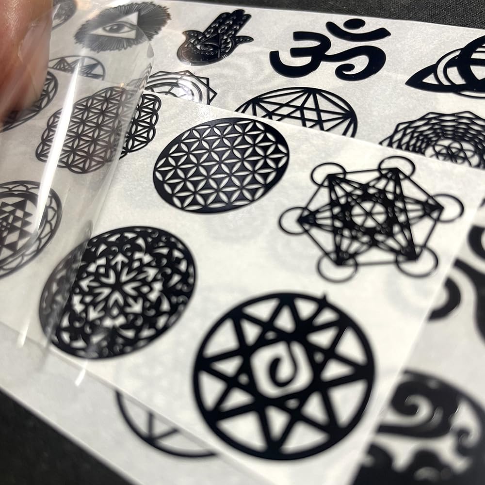 METAL ARTEM 35 pcs/lot Flower of Life Metal Sticker Geometry Orgone Pyramid Sticker Self Adhesive Decals (Black)