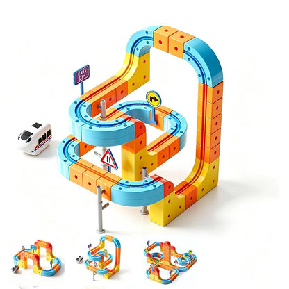 GRAUICI Electric Train Set,Car Track for Toddlers, for Kids 3 4 5 6 7 8 Years Old,Gravity-Defying 3D Embedded Layouts & Motorized Car,STEM Learning