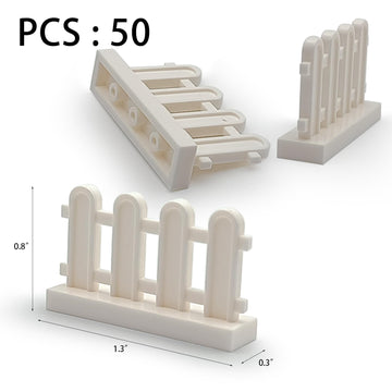 Building Block Toy Accessories 1 x 4 x 2 White Picket Fence, Bulk - 50 Pieces per Package (White)