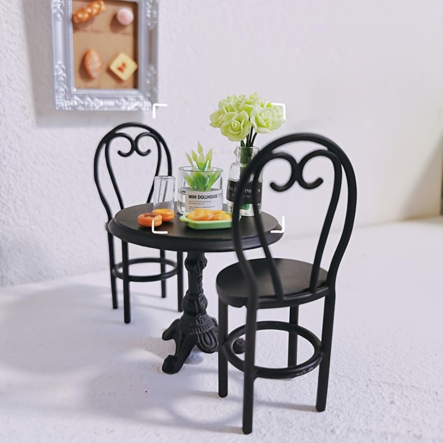 1:12 Miniature Dining Table and Chairs Set, Set of 3 Dollhouse Furniture, Decoration in Miniature (Black)