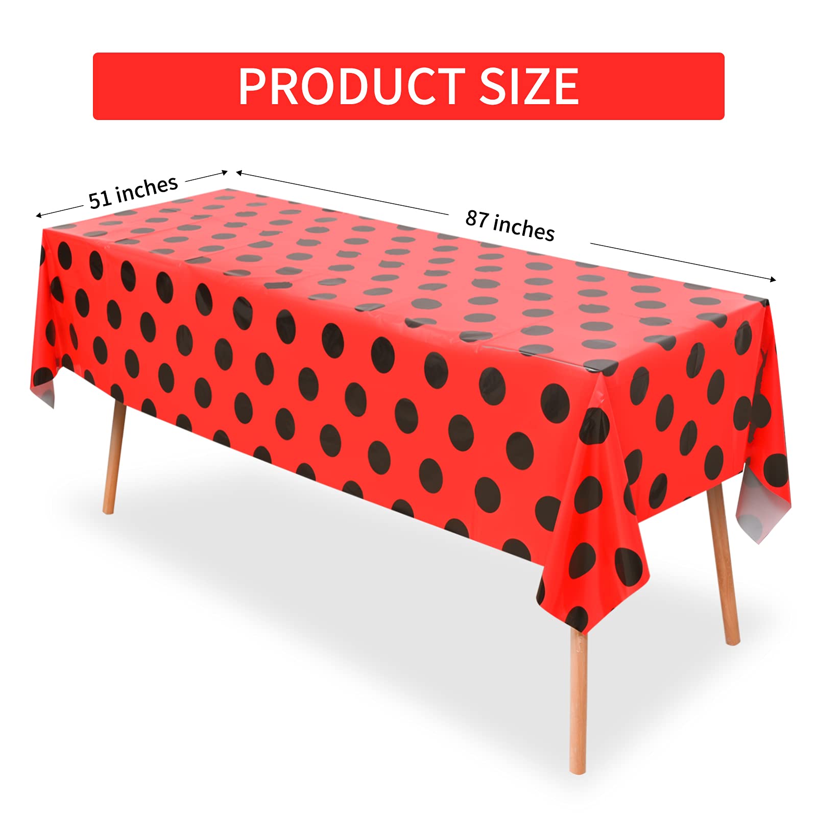 Lecpeting 2 Pcs Ladybug Tablecloth Red Black Polka Dots Plastic Table Covers 87 x 51 Inches Ladybug Themed Party Decorations for Birthday Party