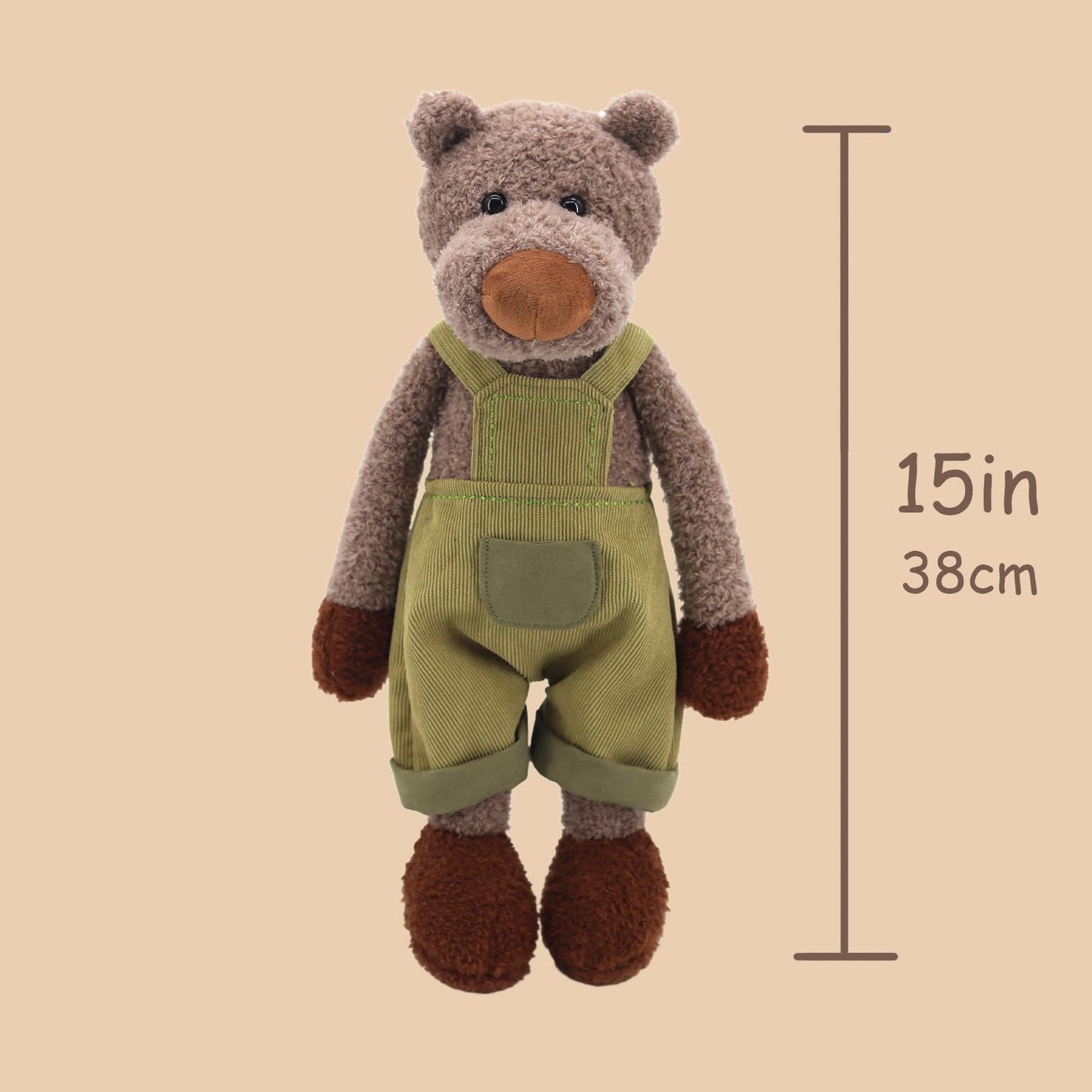 MR ViviCare 15" Adorable Bear Stuffed Animals with Green Overalls for Kids and Newborn Baby,Dressed Stuffed Teddy Bear Plush Toys for Boys