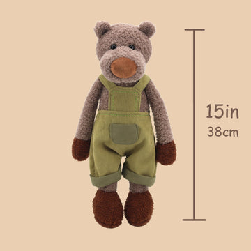 MR ViviCare 15" Adorable Bear Stuffed Animals with Green Overalls for Kids and Newborn Baby,Dressed Stuffed Teddy Bear Plush Toys for Boys